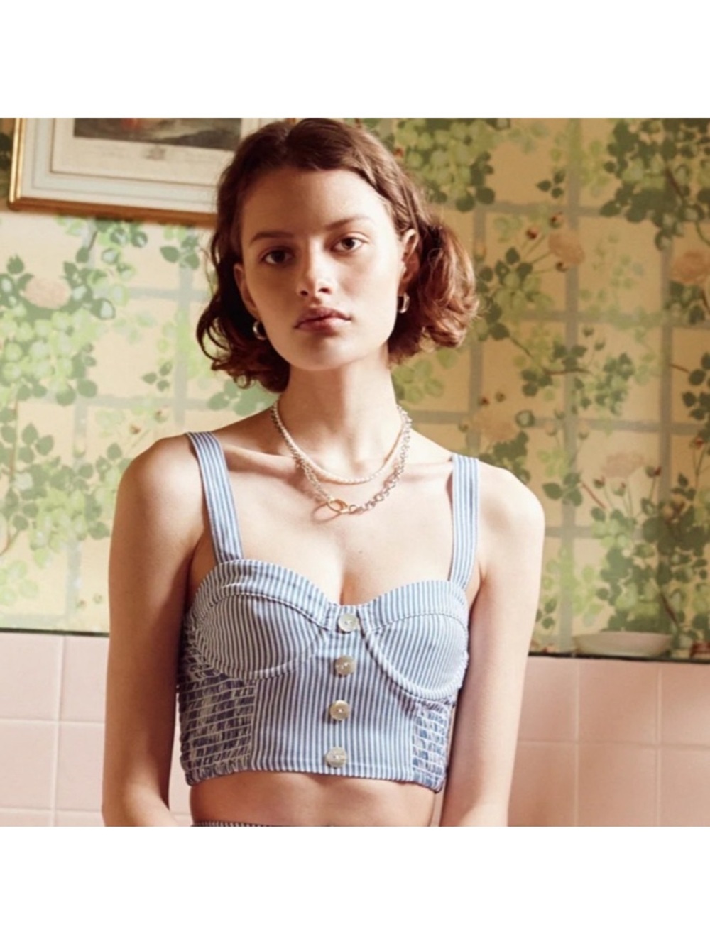 NWT Vanessa Mooney - THE CÉLIA BUSTIER TOP in BLUE STRIPE Sz M